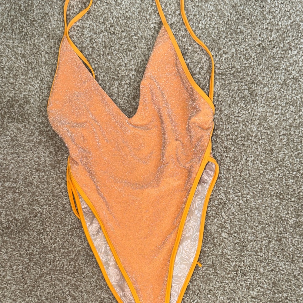 Free People Shimmery Orange One-Piece Swimsuit